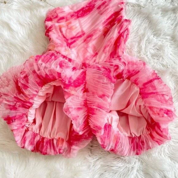 NWT Anthropologie Hutch One Shoulder Floral Tulle Pink Puffer Watercolor Romper - Picture 10 of 13